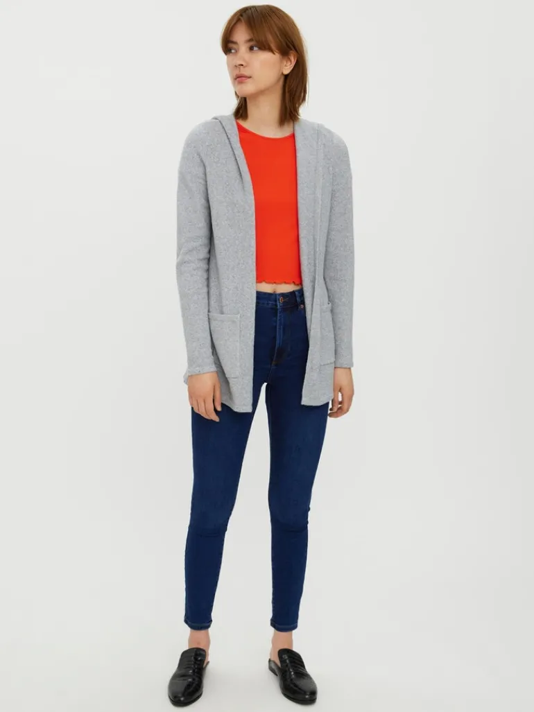 VMDOFFY LS OPEN HOOD CARDIGAN GA NOOS light grey melange