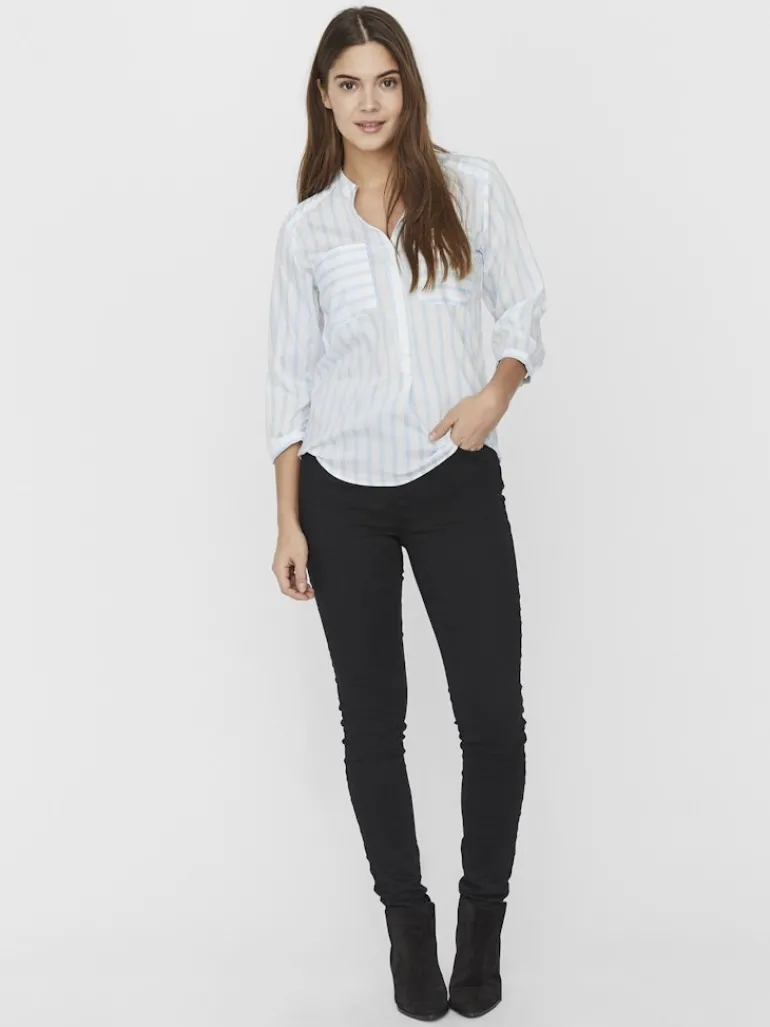 VMERIKA STRIPE 3/4 SHIRT TOP WVNE10 snow white2