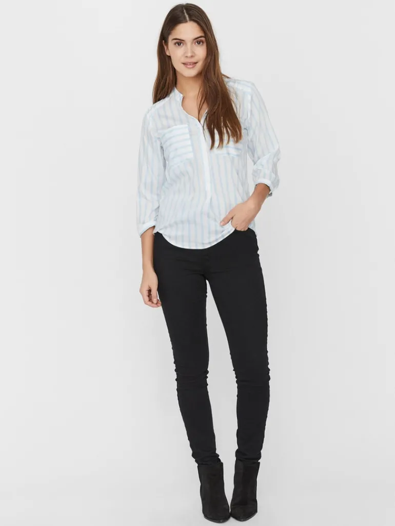 VMERIKA STRIPE 3/4 SHIRT TOP WVNE10 snow white2