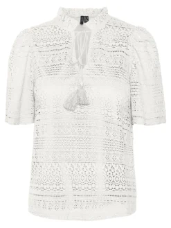 VMHONEY LACE S/S TASSEL TOP WVN GA snow white