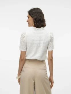 VMHONEY LACE S/S TASSEL TOP WVN GA snow white