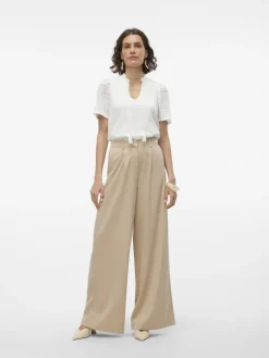 VMHONEY LACE S/S TASSEL TOP WVN GA snow white