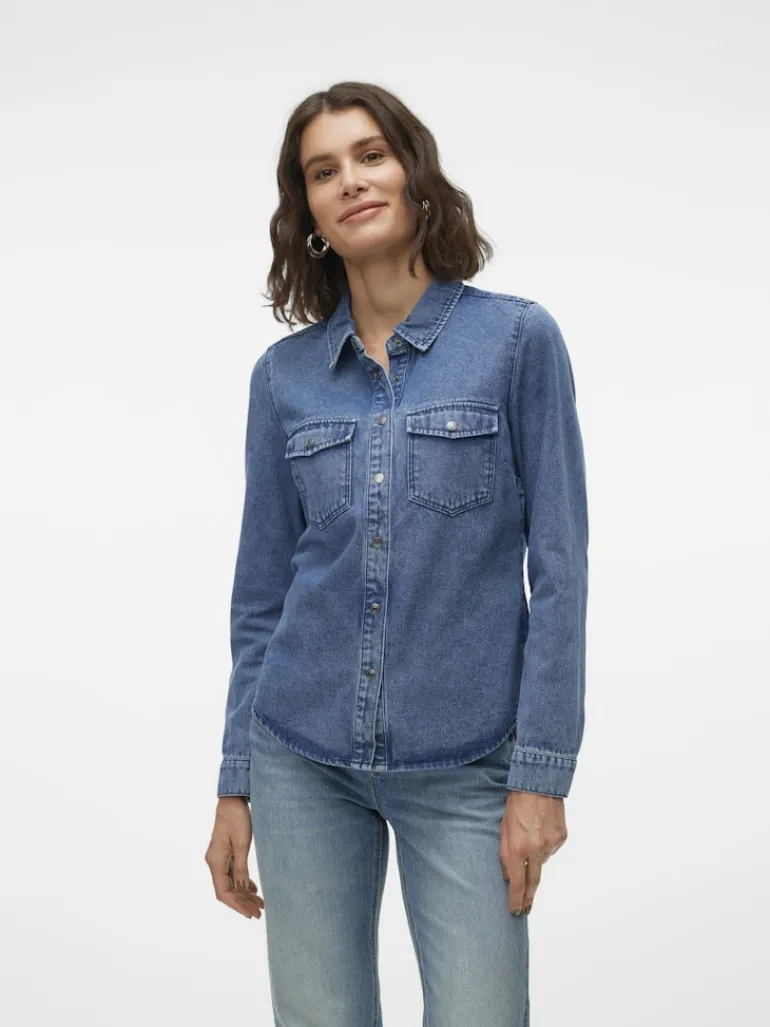 VMJENNIE LS DENIM SHIRT MIX GA NOOS medium blue denim