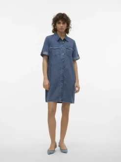 VMJENNIE SS SHORT DENIM DRESS GA NOOS medium blue denim