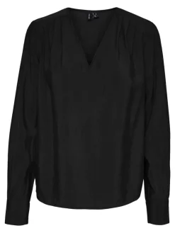 VMLENA LS PLEAT TOP WVN NOOS black