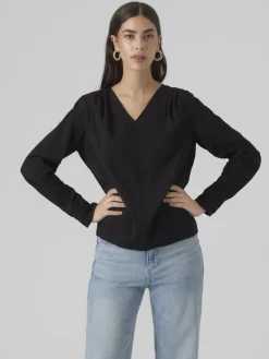 VMLENA LS PLEAT TOP WVN NOOS black