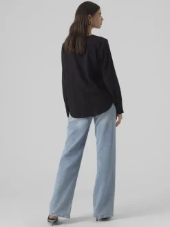 VMLENA LS PLEAT TOP WVN NOOS black