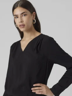 VMLENA LS PLEAT TOP WVN NOOS black