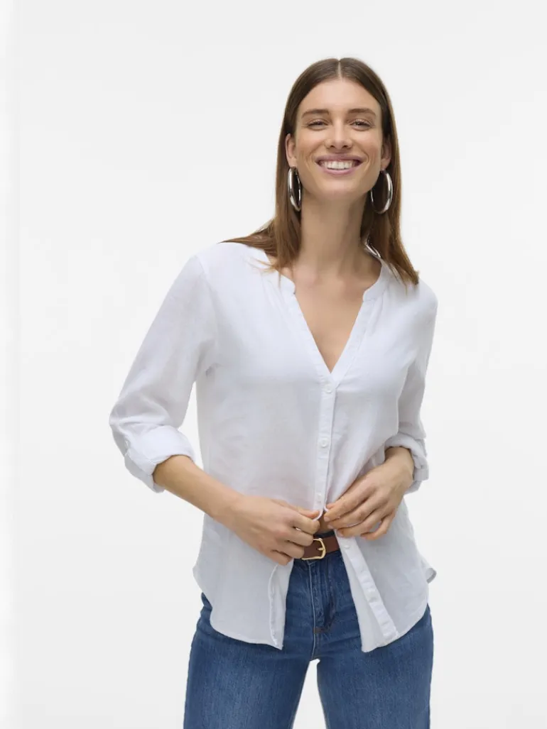 VMLINN LS V-NECK SHIRT WVN NOOS snow white