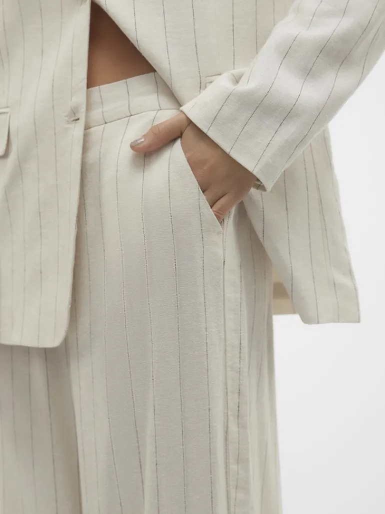 VMMINDY MW WIDE PINSTRIPE LINEN PANT oatmeal