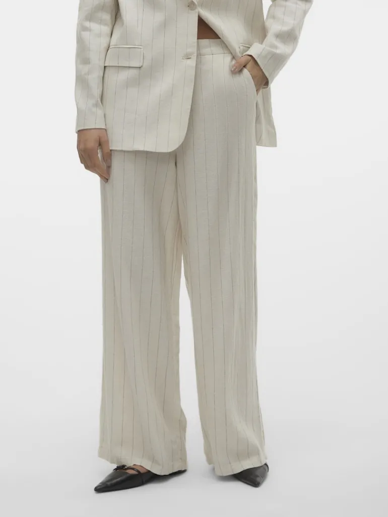 VMMINDY MW WIDE PINSTRIPE LINEN PANT oatmeal