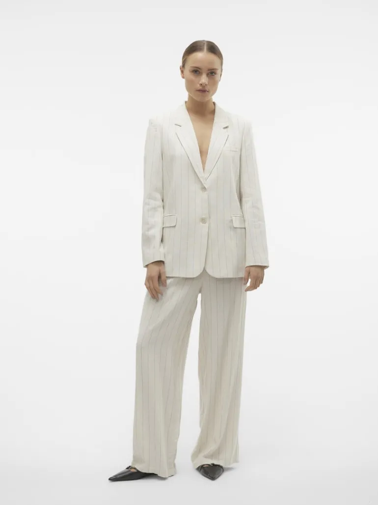 VMMINDY MW WIDE PINSTRIPE LINEN PANT oatmeal