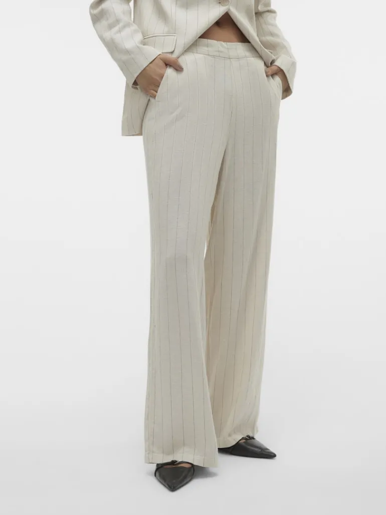 VMMINDY MW WIDE PINSTRIPE LINEN PANT oatmeal
