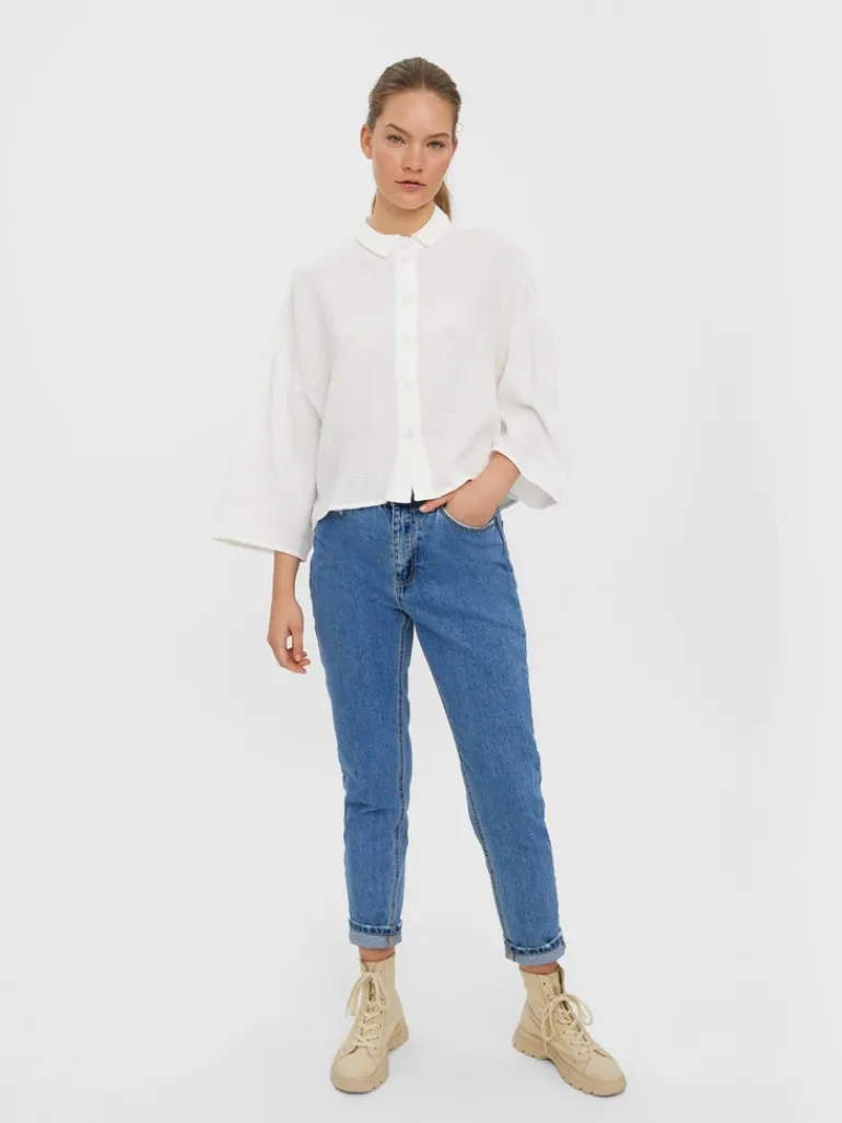 VMNATALI 3/4 CROP SHIRT WVN snow white