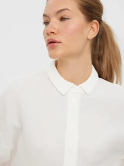 VMNATALI 3/4 CROP SHIRT WVN snow white