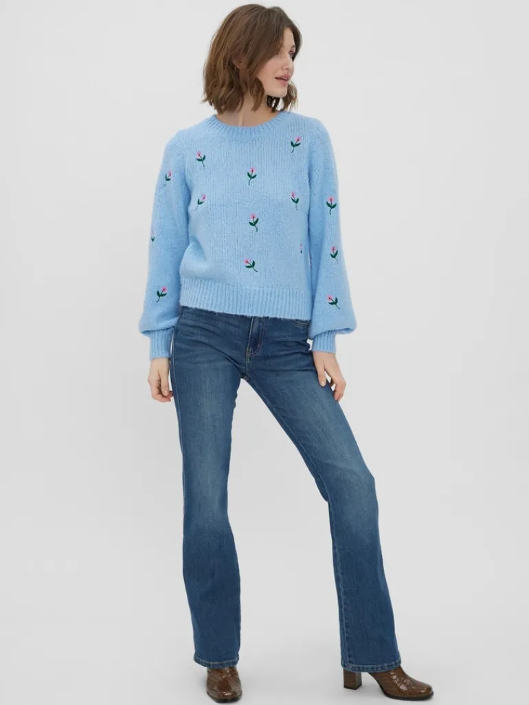 VMNEWWINE LS O-NECK EMB BLOUSE GA BOO blue bell