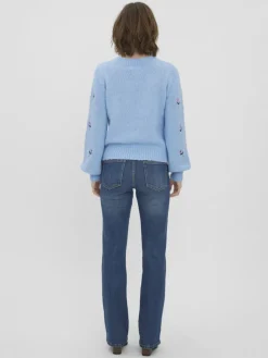VMNEWWINE LS O-NECK EMB BLOUSE GA BOO blue bell