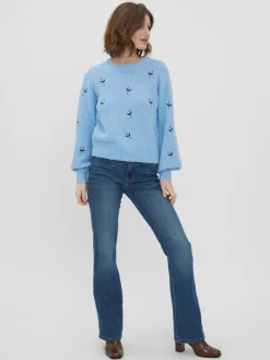 VMNEWWINE LS O-NECK EMB BLOUSE GA BOO blue bell