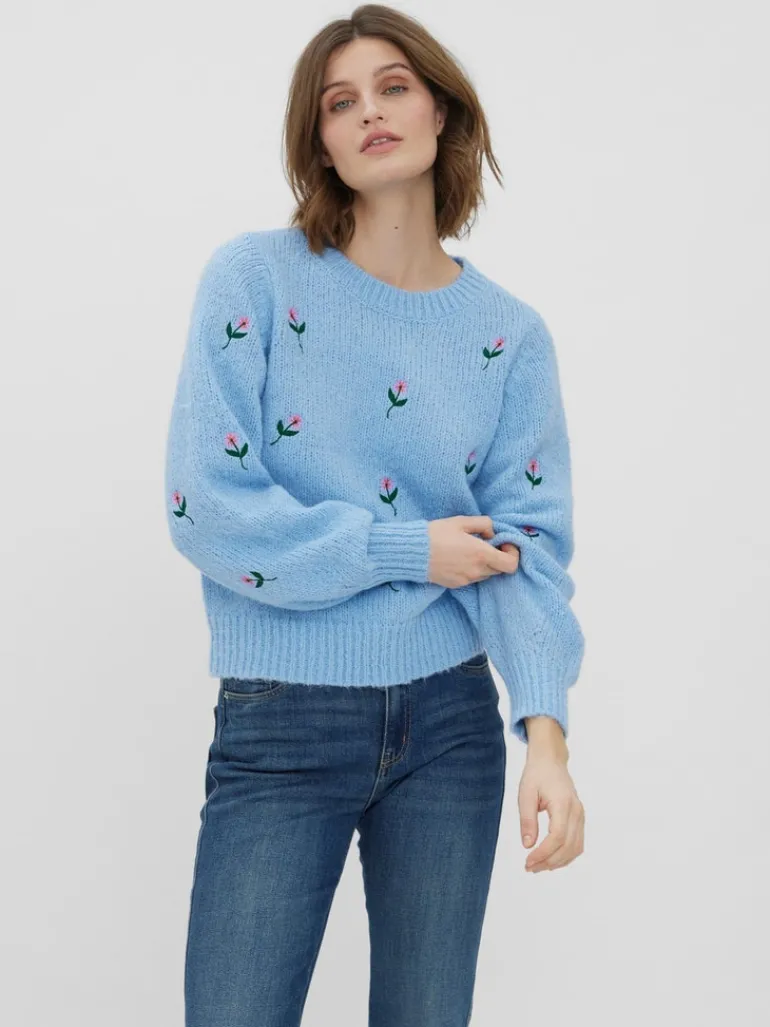 VMNEWWINE LS O-NECK EMB BLOUSE GA BOO blue bell