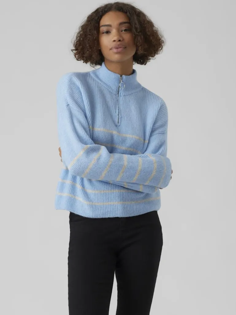 VMOLINA LS HIGHNECK ZIPPER BLOUSE NOOS blue bell