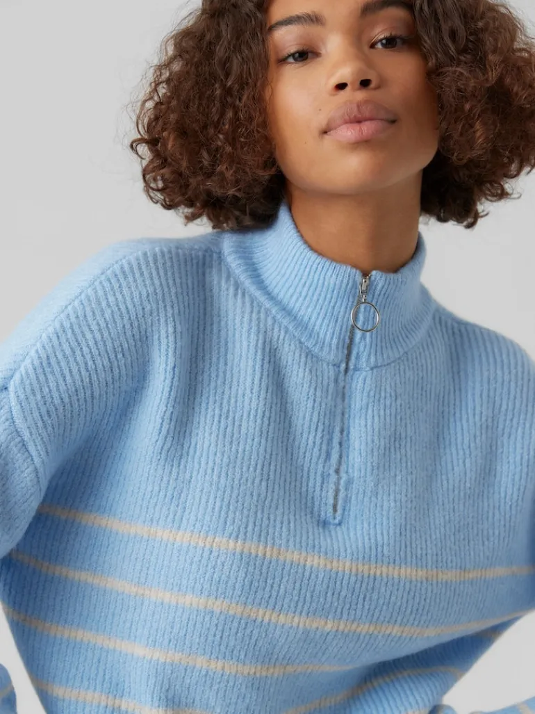 VMOLINA LS HIGHNECK ZIPPER BLOUSE NOOS blue bell