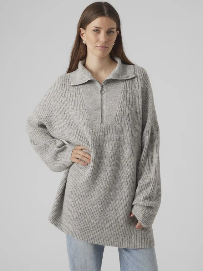 VMPERNILLA LS HIGHNECK ZIPPER PULL GA light grey melange