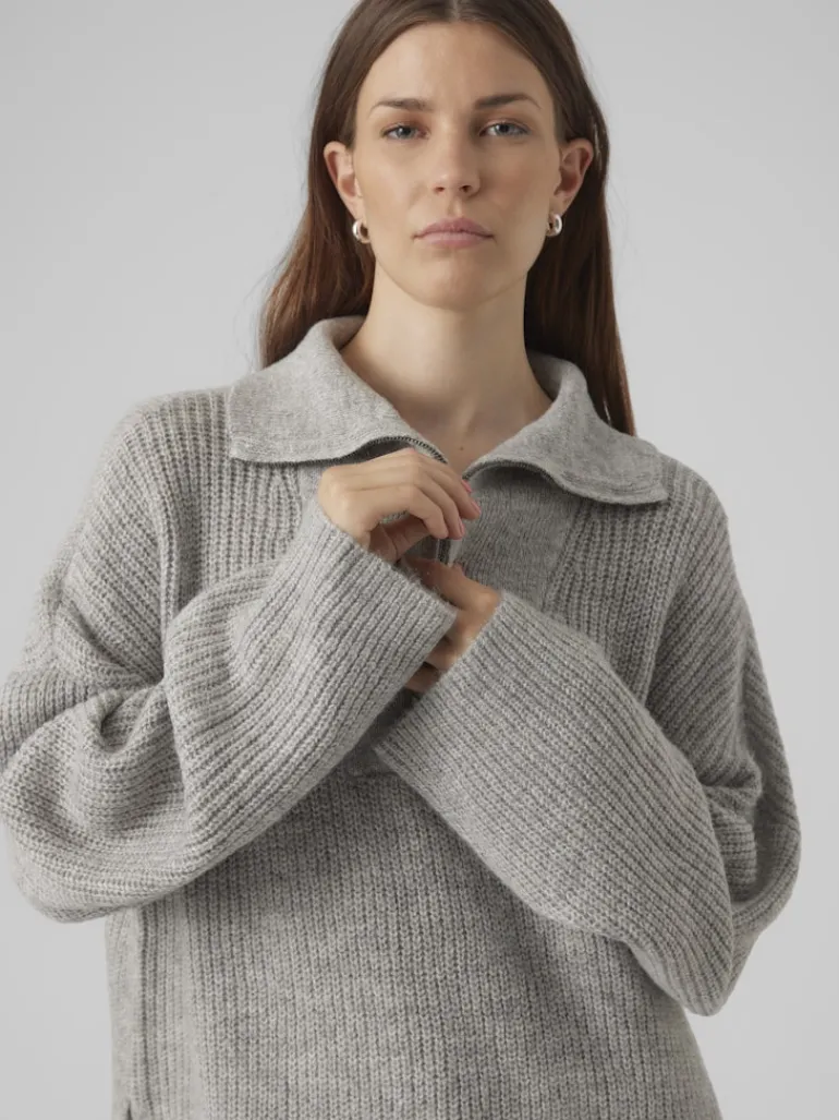 VMPERNILLA LS HIGHNECK ZIPPER PULL GA light grey melange
