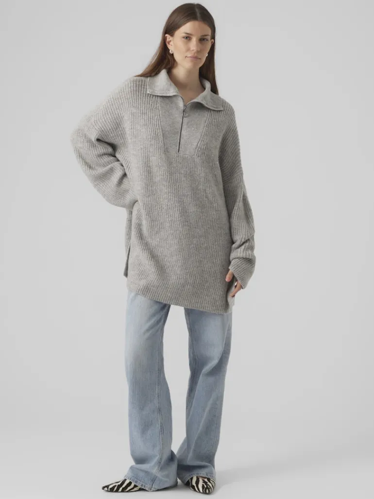 VMPERNILLA LS HIGHNECK ZIPPER PULL GA light grey melange