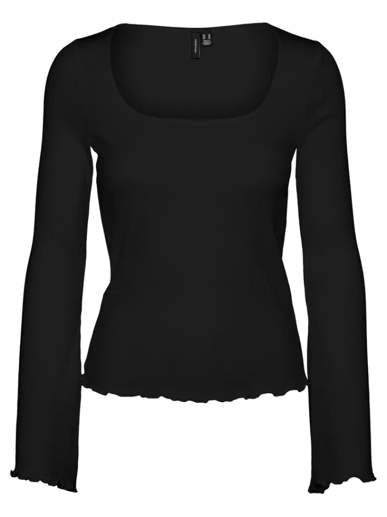 VMPOLLY L/S RIB BALLOON SLEEVE TOP VIP black