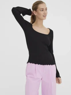 VMPOLLY L/S RIB BALLOON SLEEVE TOP VIP black
