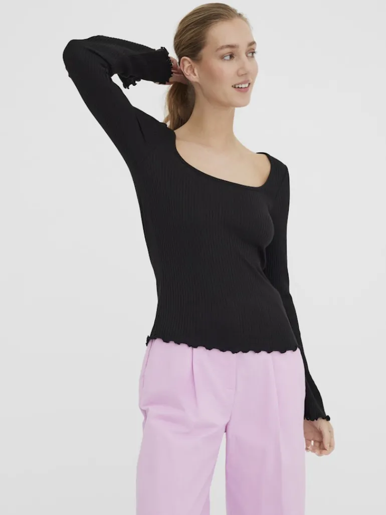 VMPOLLY L/S RIB BALLOON SLEEVE TOP VIP black
