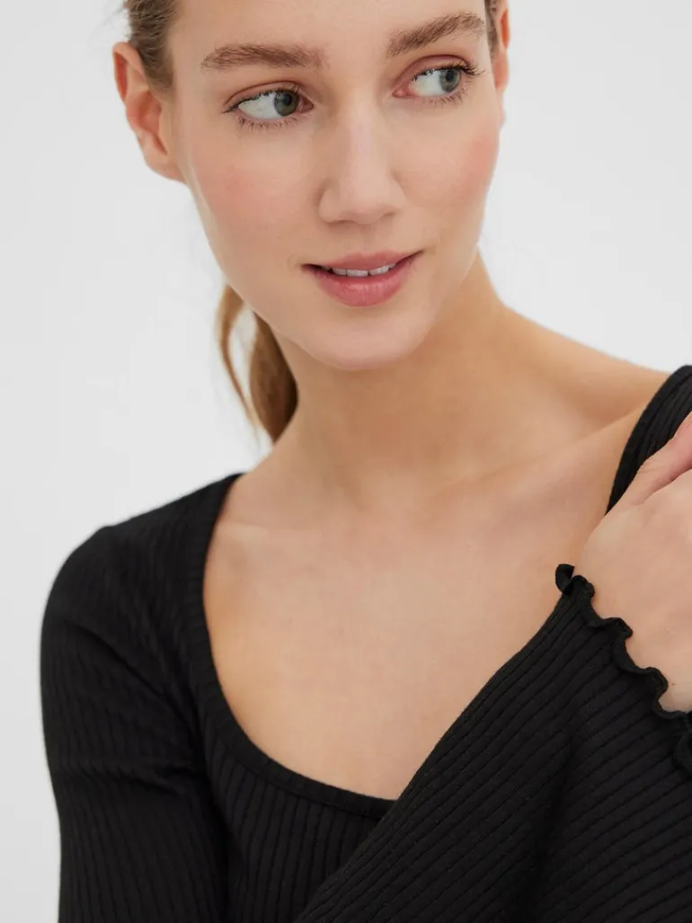 VMPOLLY L/S RIB BALLOON SLEEVE TOP VIP black