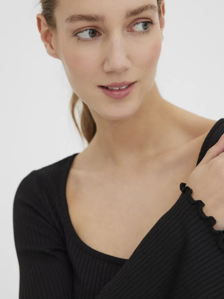 VMPOLLY L/S RIB BALLOON SLEEVE TOP VIP black