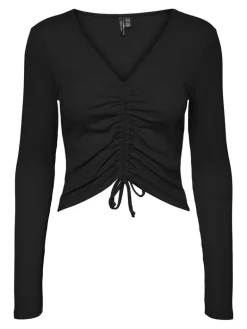 VMPOLLY L/S RIB ROUCHING TOP SB5 black