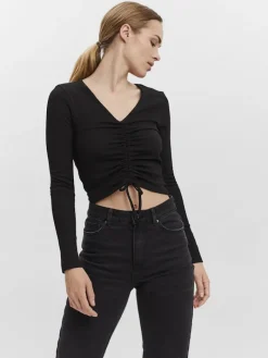 VMPOLLY L/S RIB ROUCHING TOP SB5 black