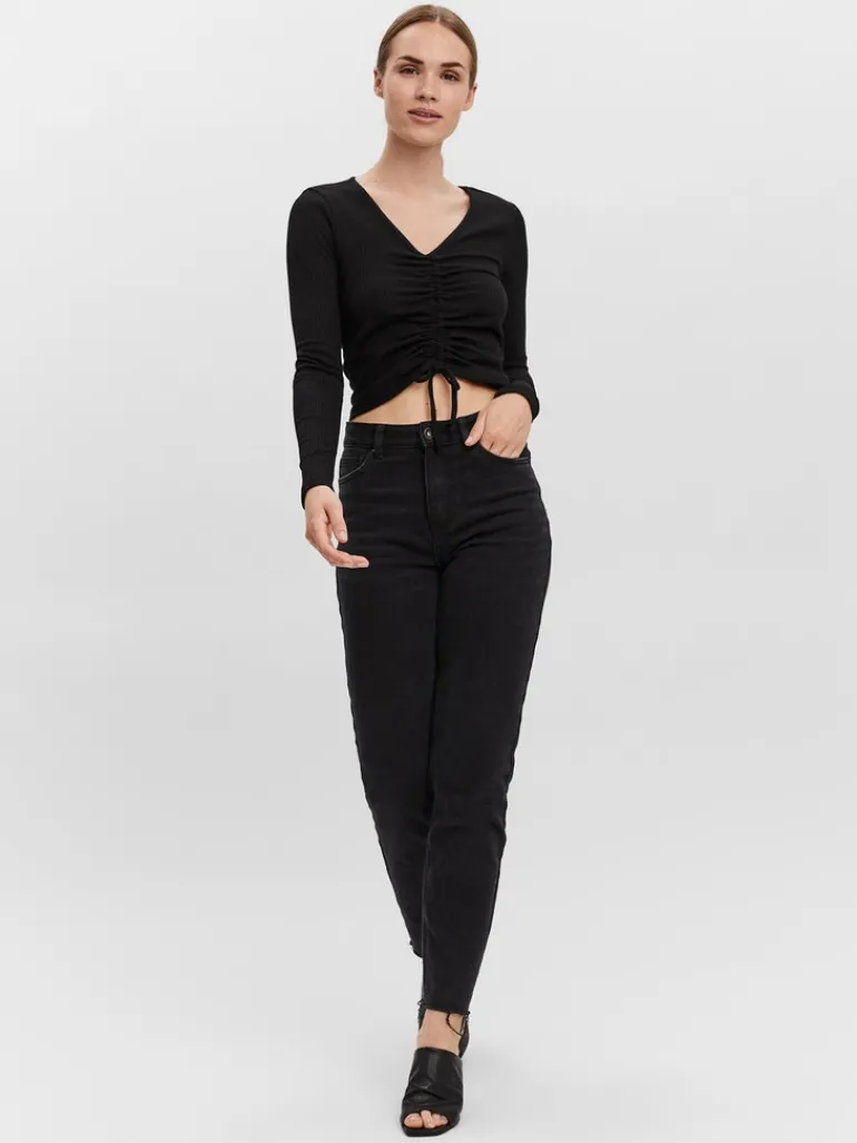 VMPOLLY L/S RIB ROUCHING TOP SB5 black