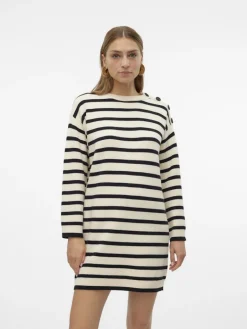 VMSABA LS O-NECK BUTTON DRESS GA birch