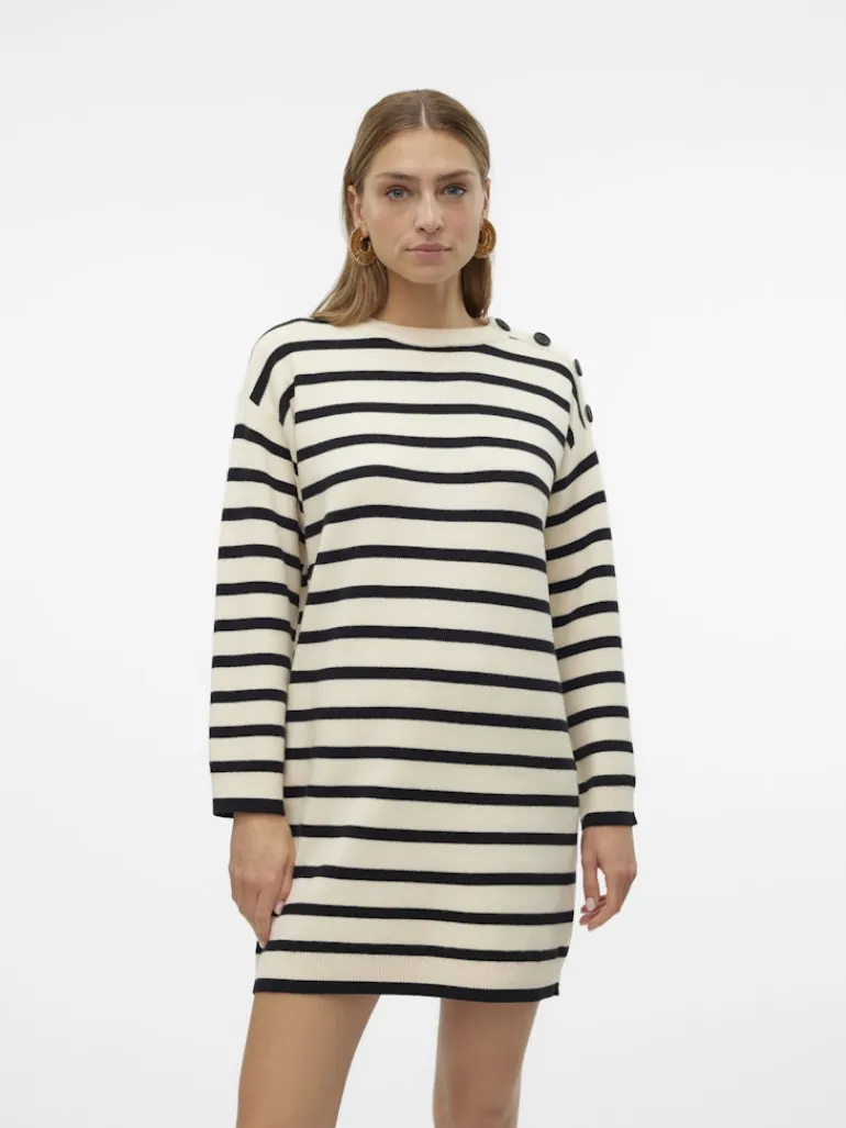 VMSABA LS O-NECK BUTTON DRESS GA birch