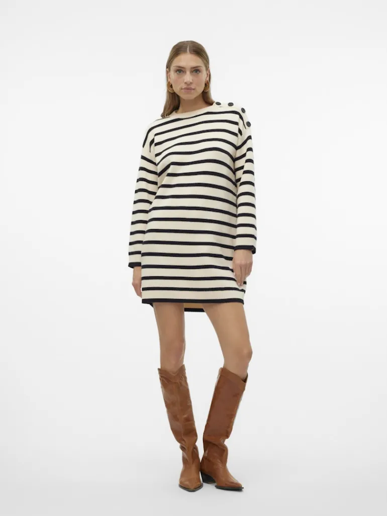 VMSABA LS O-NECK BUTTON DRESS GA birch