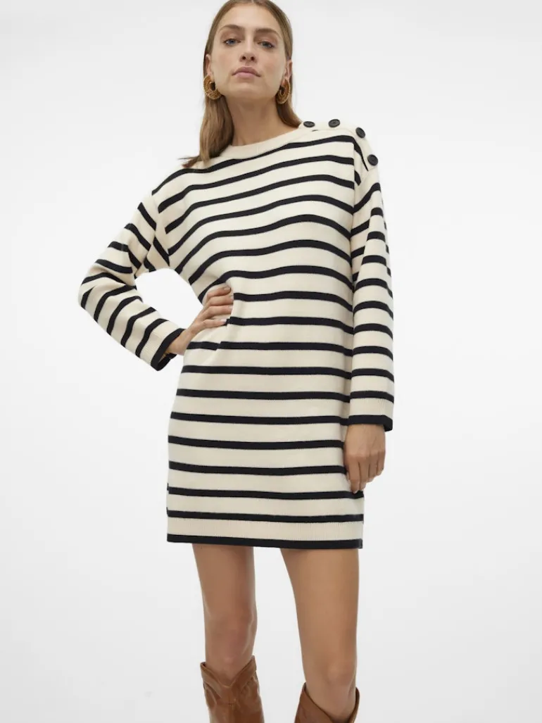VMSABA LS O-NECK BUTTON DRESS GA birch
