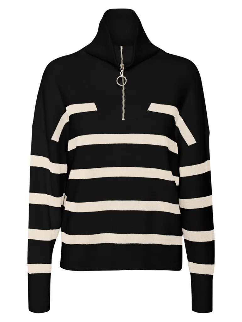 VMSABA STRIPE LS HIGHNECK BLOUSE GA NOOS black2