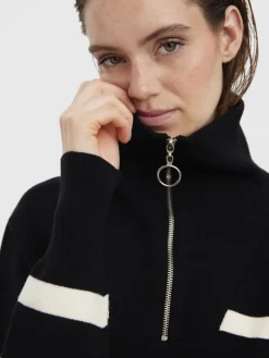 VMSABA STRIPE LS HIGHNECK BLOUSE GA NOOS black2