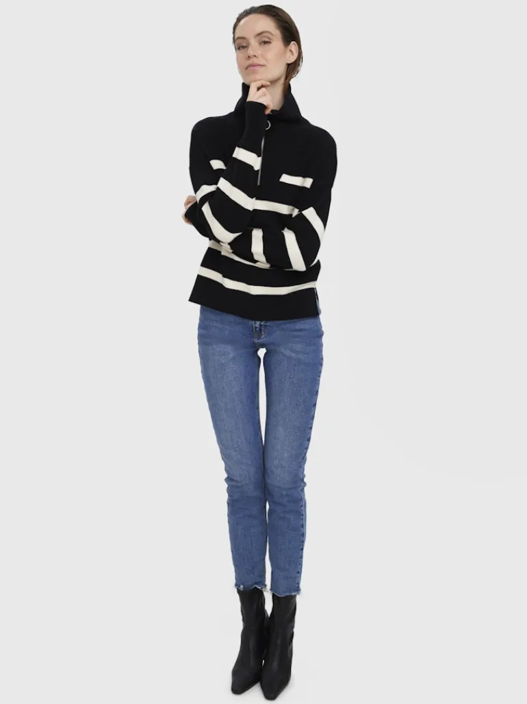 VMSABA STRIPE LS HIGHNECK BLOUSE GA NOOS black2