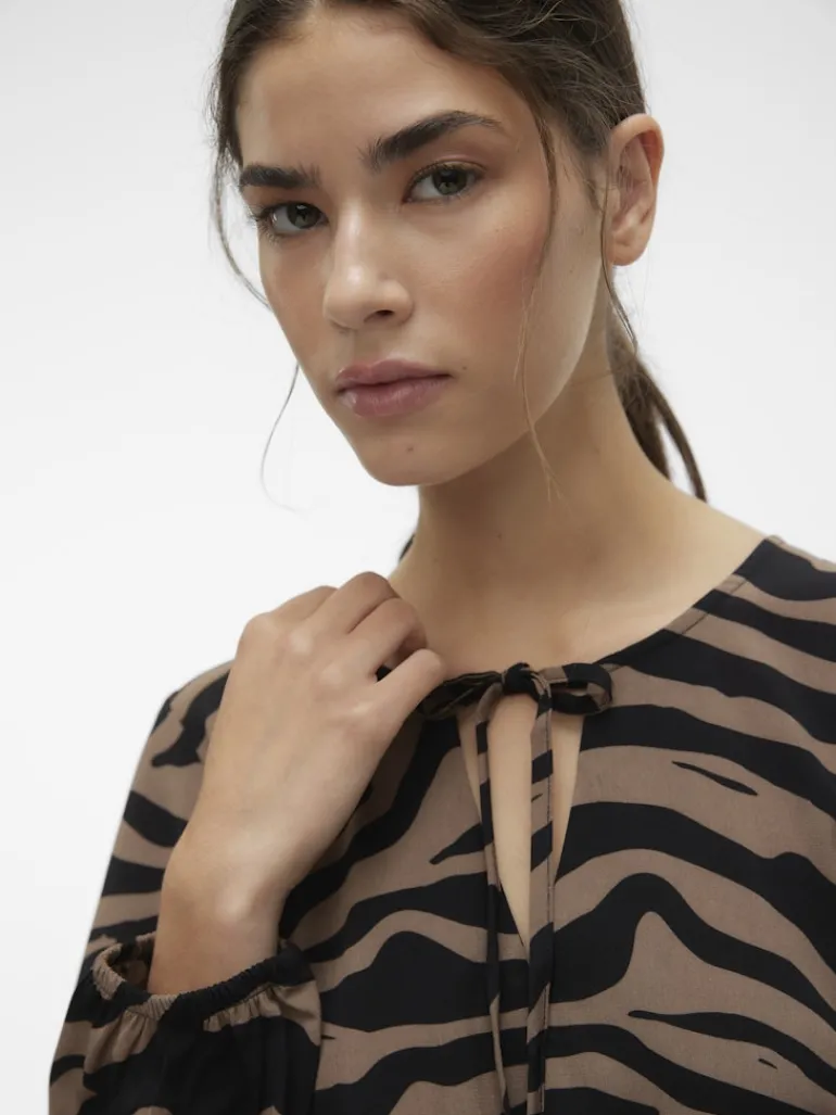 VMSHILAH NAJA LS SHORT DRESS WVN GA brown lentil