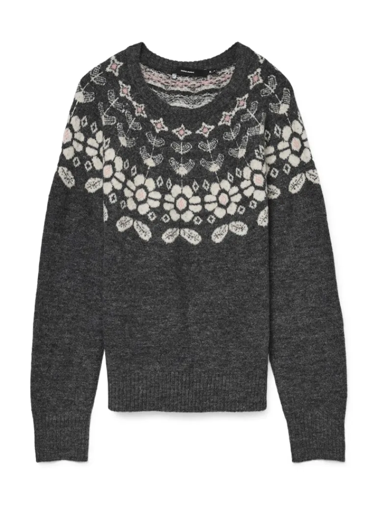 VMSIMONE LS NORDIC PULLOVER GA REP BOO dark grey melange