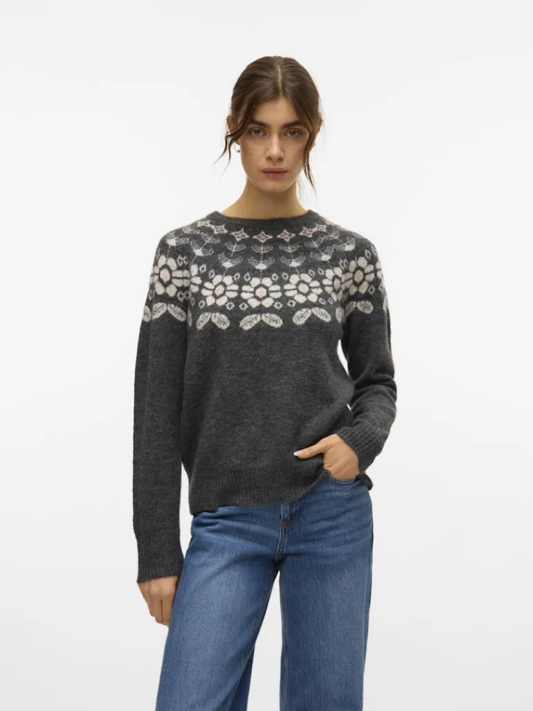 VMSIMONE LS NORDIC PULLOVER GA REP BOO dark grey melange
