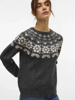 VMSIMONE LS NORDIC PULLOVER GA REP BOO dark grey melange