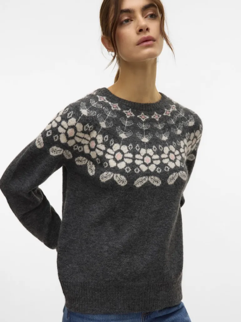 VMSIMONE LS NORDIC PULLOVER GA REP BOO dark grey melange
