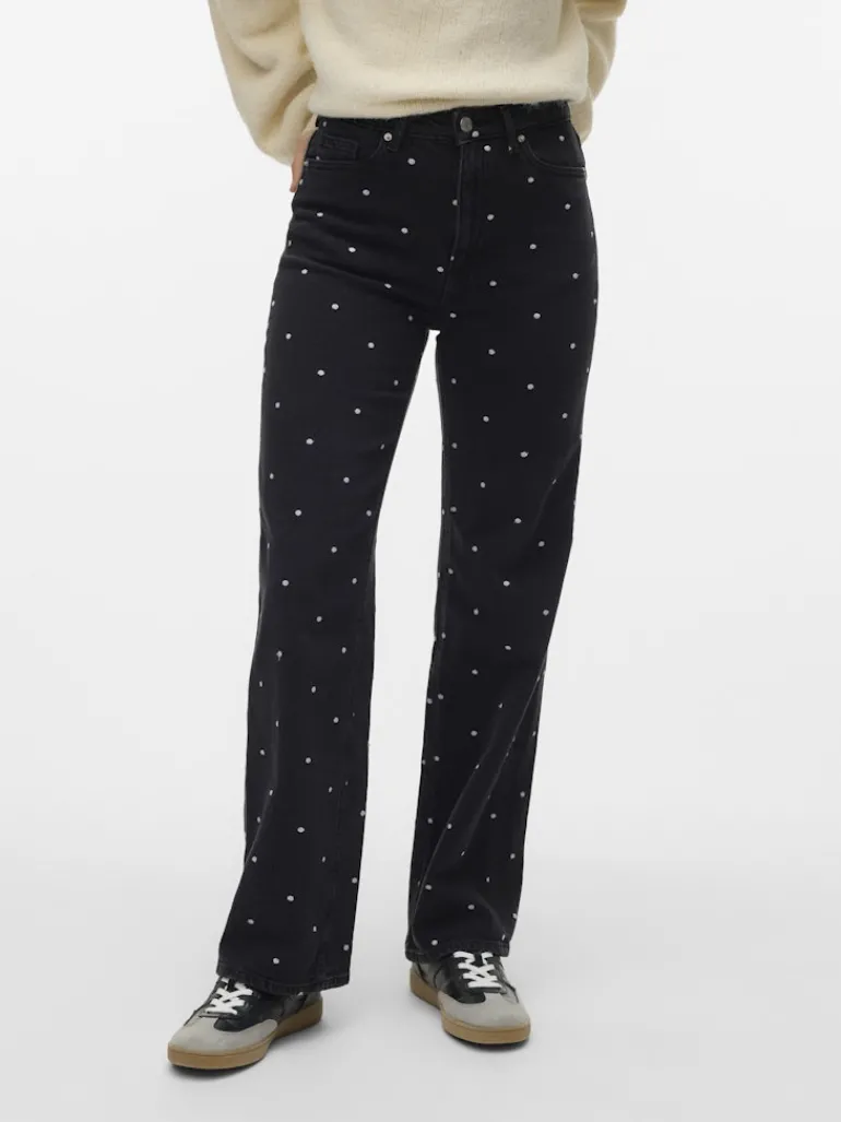 VMTESSA HR WIDE EMB DOT JEANS RA132 black denim