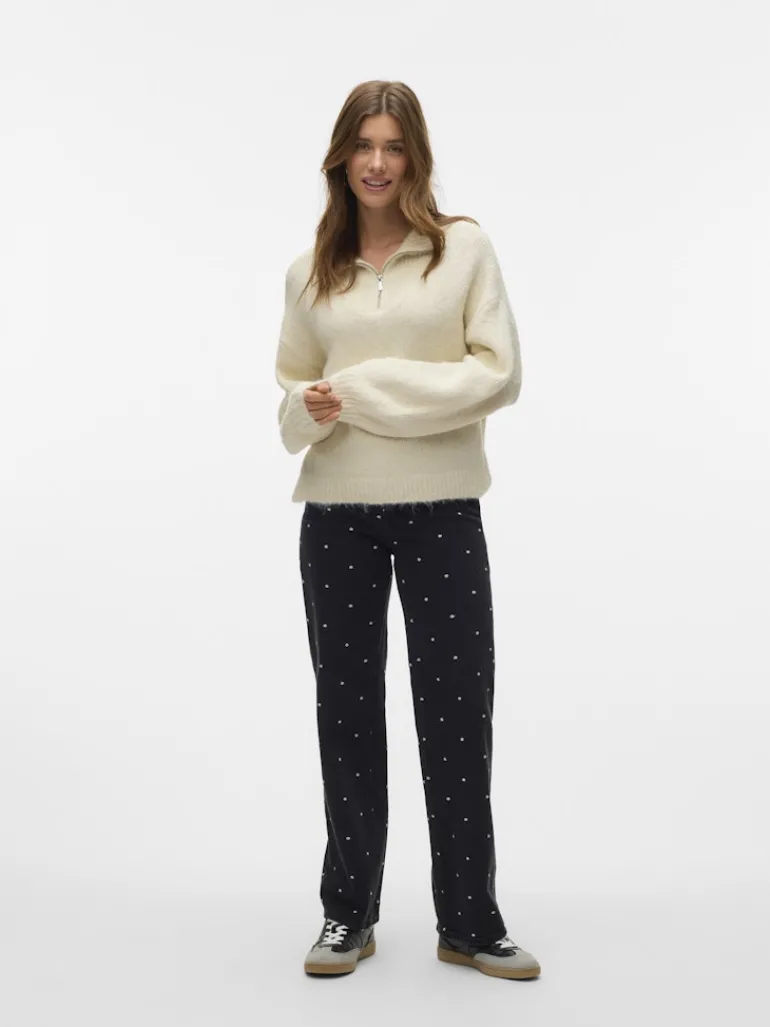 VMTESSA HR WIDE EMB DOT JEANS RA132 black denim